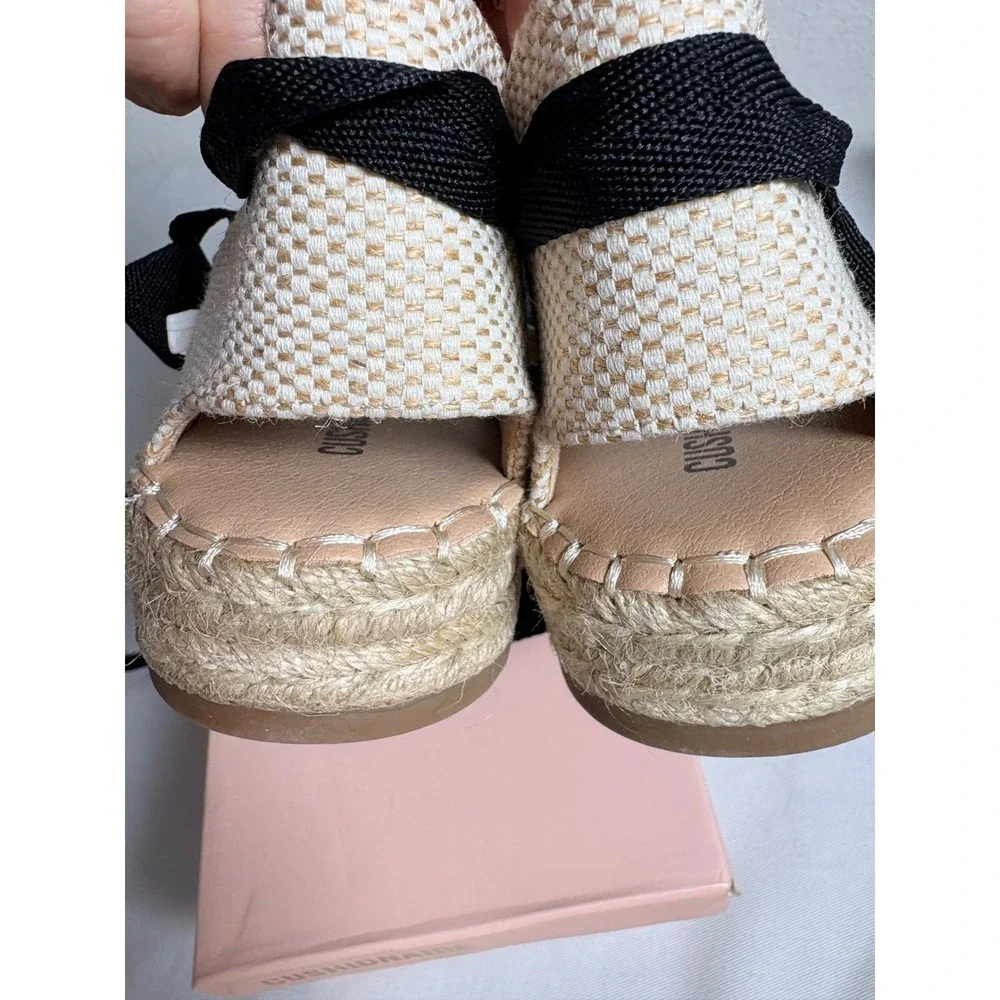 Cushionaire Talisa Espadrille Flats 8.5 Black New Lace Up Canvas Jute Ribbon